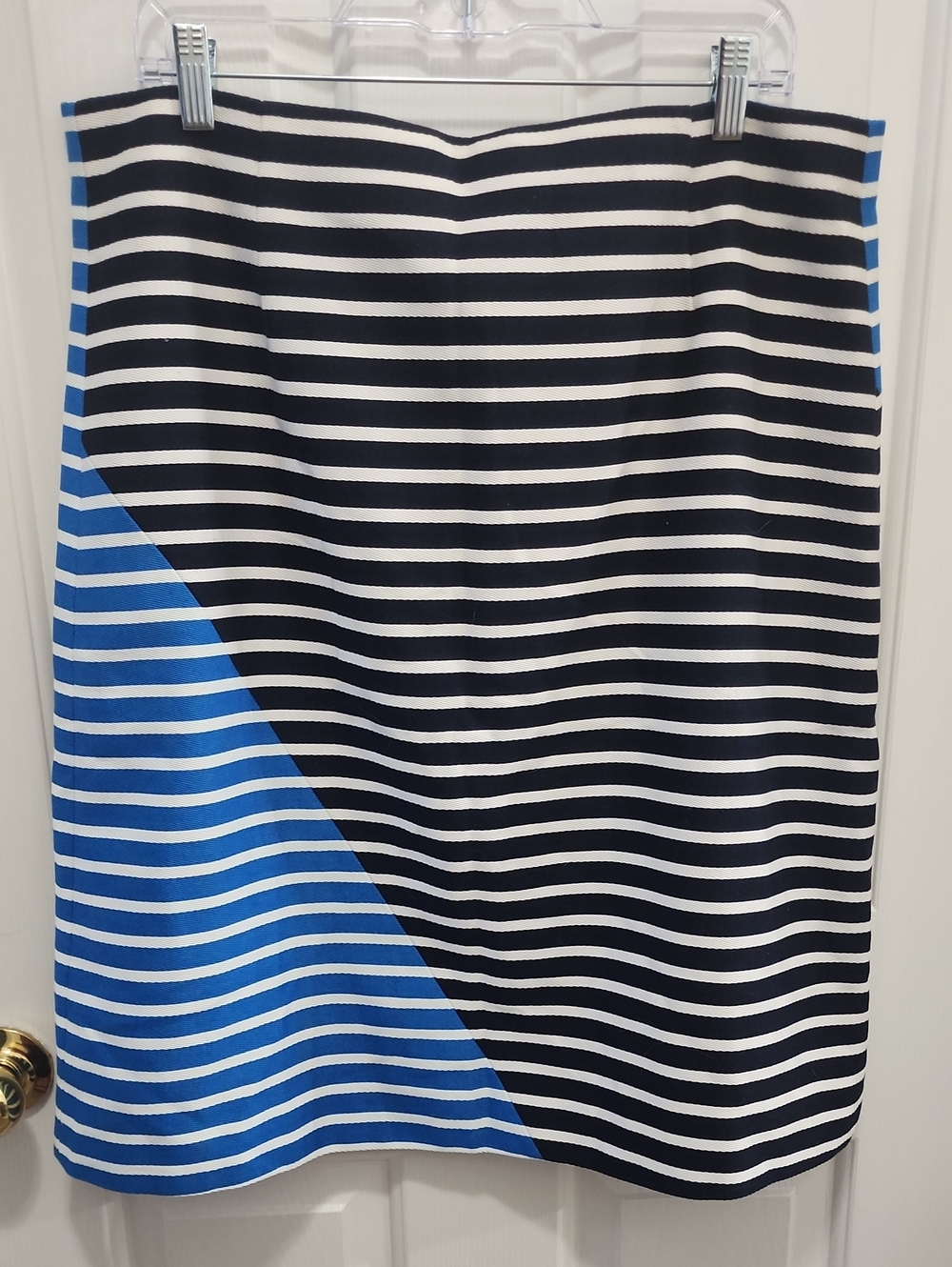 J. Crew Black, White & Blue Striped Pencil Skirt